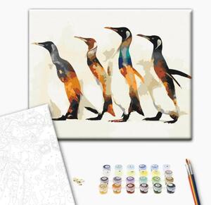 Tela da dipingere con numeri Famiglia di pinguini