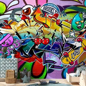 Carta da parati moderna Segni urbani - graffiti colorati street art con motivi sportivi