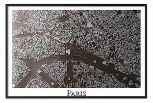 Poster: Mappa marrone Parigi - mappa città e scritte su bianco