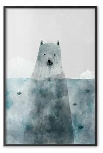 Poster: Orso polare - animale in acqua con pesci su sfondo invernale