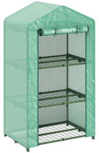 Outsunny Serra da Giardino a 3 Livelli Porta Avvolgibile Telaio in Metallo Copertura in PE Anti-UV 69x49x125 cm Verde | Aosom Italy