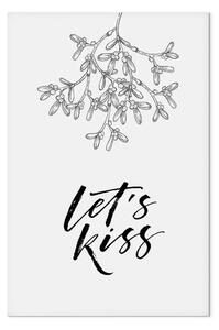 Quadro su tela Let's Kiss verticale - scritta in inglese su sfondo bianco