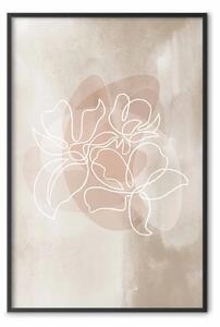 Poster: Fioritura aroma - line art fiore su sfondo beige astratto