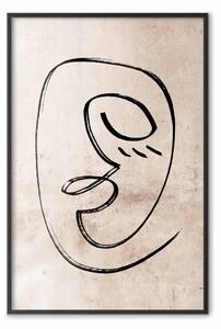 Poster: Sogghigno sonnolento - line art volto su sfondo beige