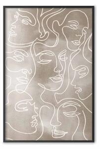 Poster: Unità molteplicità - line art astratto su sfondo beige