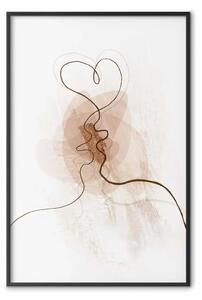 Poster: Desiderio comune - line art di un bacio su sfondo astratto beige