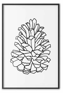Poster: Pigna aperta - line art nero di una pigna su sfondo grigio uniforme
