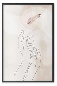 Poster: Perfetta leggerezza - line art nero di mani su sfondo beige astratto