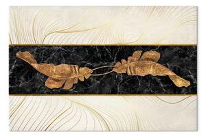 Quadro contemporaneo Foglie d'oro su marmo nero - Astrazione art deco
