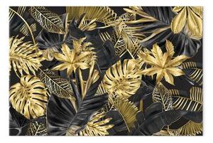 Quadro su tela Oro-nero, foglie tropicali - paesaggio con motivo vegetale