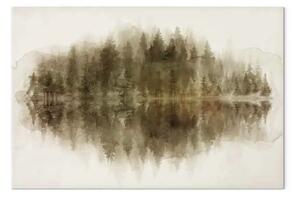 Quadro su tela Paesaggio della foresta ad acquerello sul lago