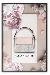 Poster: Borsa elegante - borsa femminile su sfondo chiaro circondata da fiori