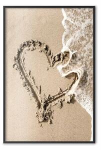 Poster: Onda d'amore - paesaggio marino di onda e cuore romantico sulla sabbia