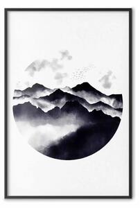 Poster: Paesaggio montano - paesaggio montano con nuvole su bianco
