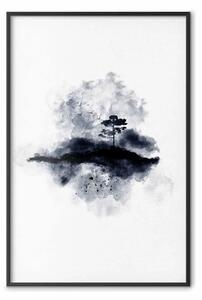 Poster: Albero solitario - paesaggio astratto di un albero su bianco