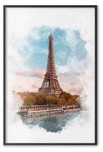 Poster: Vista parigina - paesaggio Torre Eiffel in tema acquerello