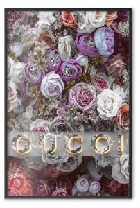 Poster: Gucci rose - fiori colorati, scritta di lusso