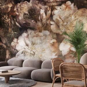 Carta da parati Astratto - natura con fiori in bronzo e con effetto brillante