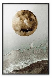 Poster: Flusso verde - luna e imitazione del mare in tema astratto