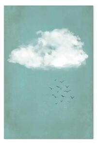 Quadro moderno Nuvole e uccelli - cielo paesaggio pastello in stile japandi