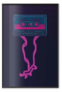 Poster: Estasi musicale - cassetta con nastro estratto di colore rosa neon