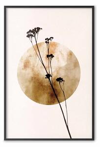 Poster: Figura vegetale - pianta nera e grande cerchio dorato su sfondo chiaro