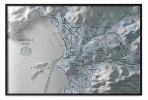Poster: Marsiglia blu - mappa con strade blu e montagne visibili