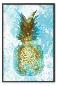 Poster: Frutto prezioso - ananas tropicale di colore dorato su sfondo blu