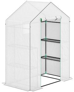 Outsunny Serra a 3 Livelli con 1 Porta, 2 Finestre e Ripiani a U per Coltivazione di Piante 140x73x190 cm Bianco | Aosom Italy