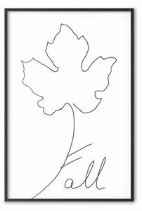 Poster: Tesoro autunnale - lineart foglia, scritte su bianco