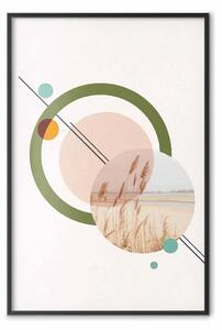 Poster: Paesaggio geometrico - paesaggio in cerchio tra figure astratte