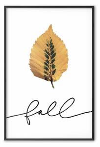 Poster: Foglia insolita - foglia autunnale gialla su bianco