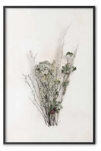 Poster: Bouquet autunnale - mazzo di piante verdi e fiori su sfondo chiaro