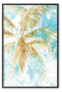 Poster: Caraibi dorati - paesaggio tropicale blu con palme dorate