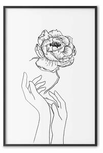 Poster: Fiore delicato - lineart di fiori e mani su sfondo bianco contrastante
