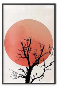Poster: Al calar del giorno - albero astratto su sfondo di sole arancione