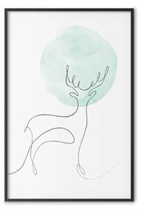 Poster: Linea lunare - line art di un cervo su sfondo di luna astratta