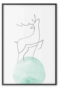Poster: Coraggio - lineart astratto di un cervo su luna turchese