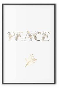 Poster: Pace - scritta dorata in inglese su sfondo bianco uniforme