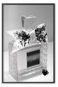 Poster: Dior nero - flacone di lusso di profumo con nastro su sfondo bianco