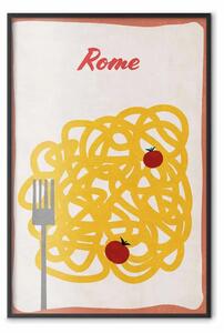Poster: Delizie romane - scritte e cibo sotto forma di pasta con pomodoro