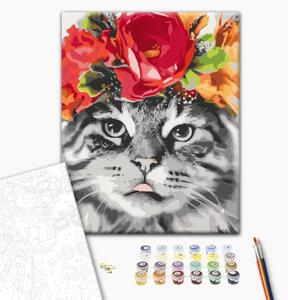 Quadro da dipingere con i numeri Gatto con fiori
