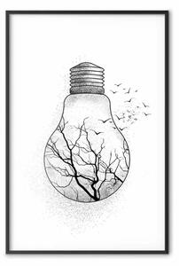 Poster: Uccelli invernali - lampadina con albero e uccelli