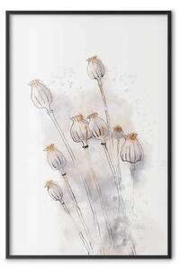 Poster: Papaveri tranquilli - line art di fiori su sfondo bianco