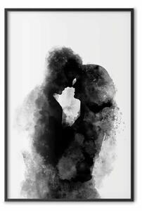 Poster: Ricordo di un bacio - coppia innamorata in nero in tema acquerello