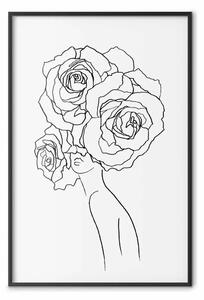 Poster: Rose fantastiche - line art fantastica di donna con fiori