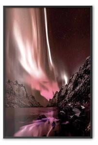 Poster: Terra dei sogni - paesaggio notturno con aurora rosa tra le montagne