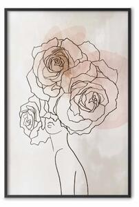 Poster: Anna e le rose - line art astratto donna con fiori testa
