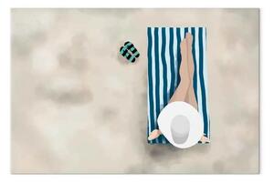Quadro Donna spiaggia - donna sdraiata sabbia