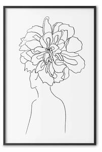 Poster: Centro dei ricordi - line art astratto donna con fiori testa